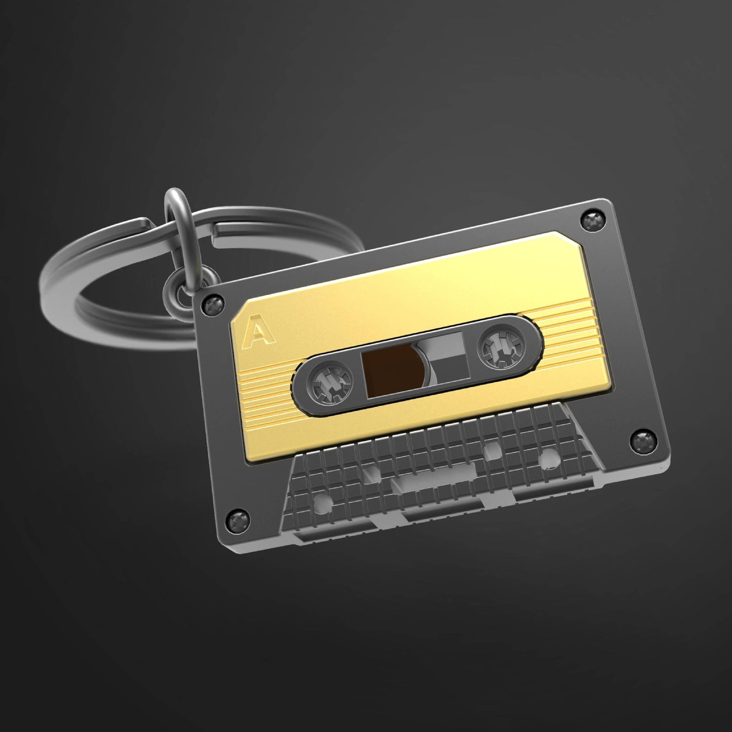 Oli Olsen Metalmorphose Matt Grey & Gold Cassette Tape Keyring