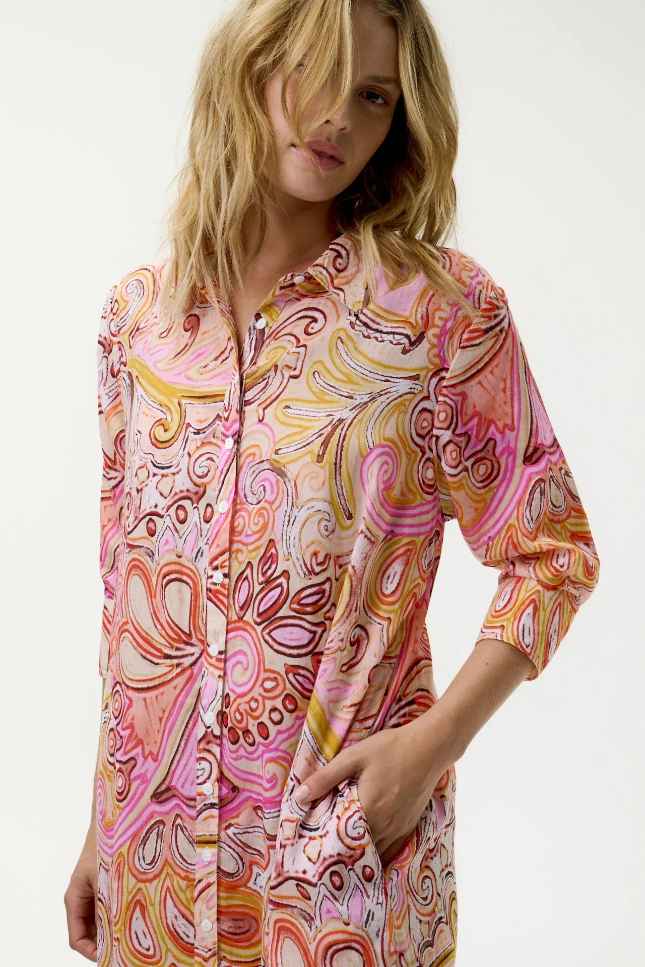 OneSeason Dresses Daisy Shirt Dress in Multi Swirl