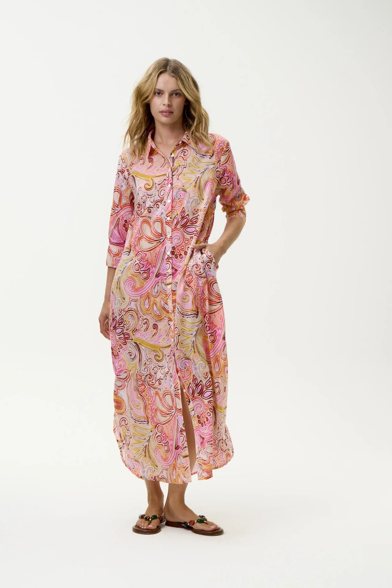 OneSeason Dresses Daisy Shirt Dress in Multi Swirl
