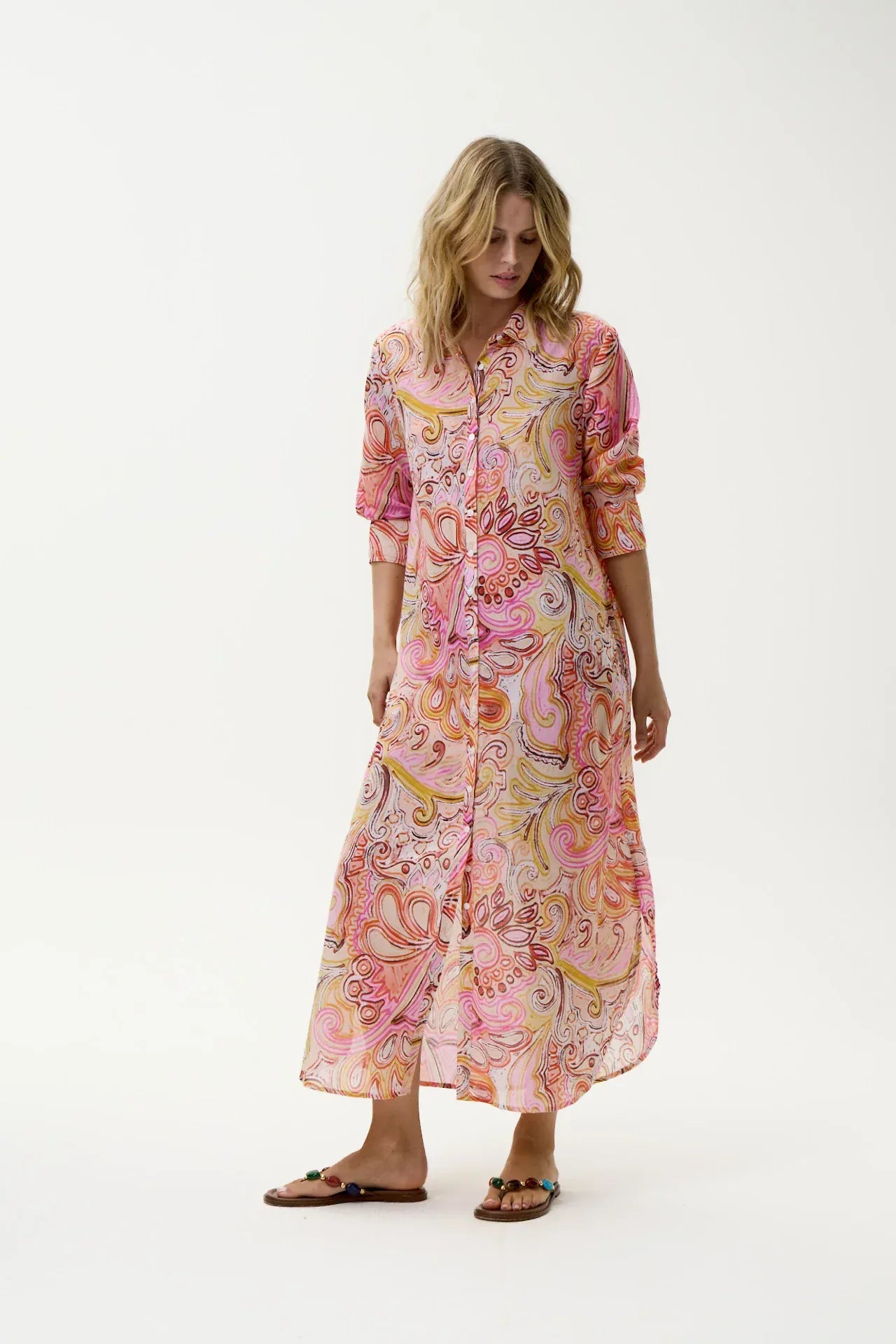 OneSeason Dresses Daisy Shirt Dress in Multi Swirl