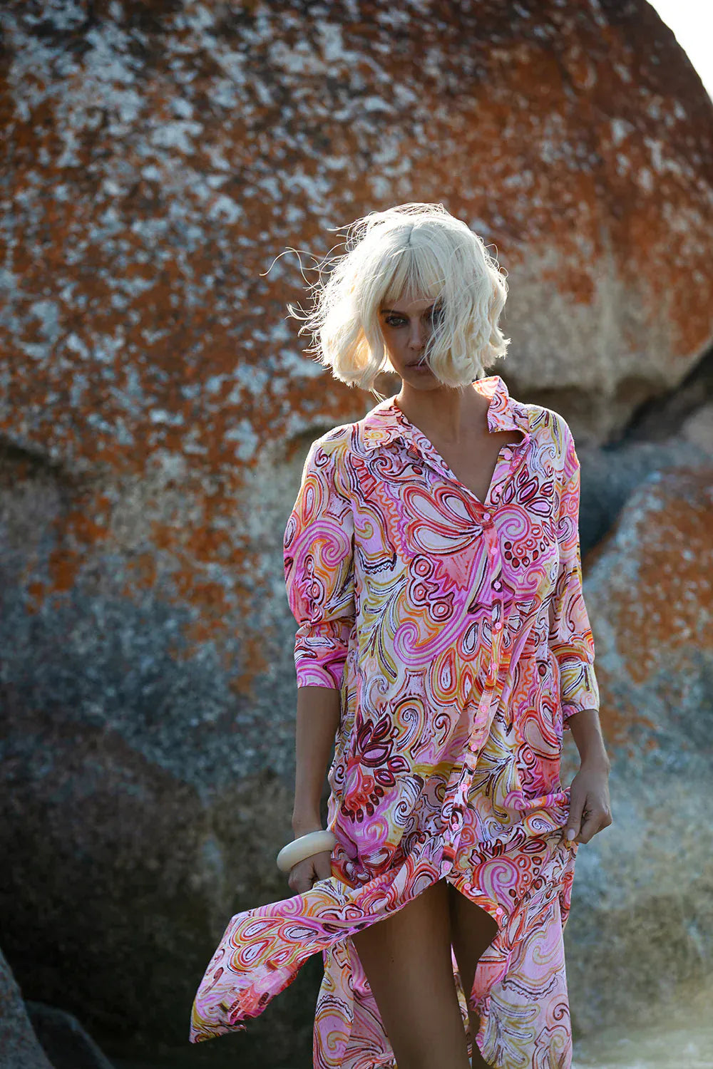 OneSeason Dresses Daisy Shirt Dress in Multi Swirl