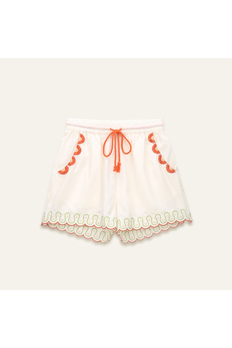 Orfeo Paris Shorts Laura Shorts in Ecru with Orange Embroidery