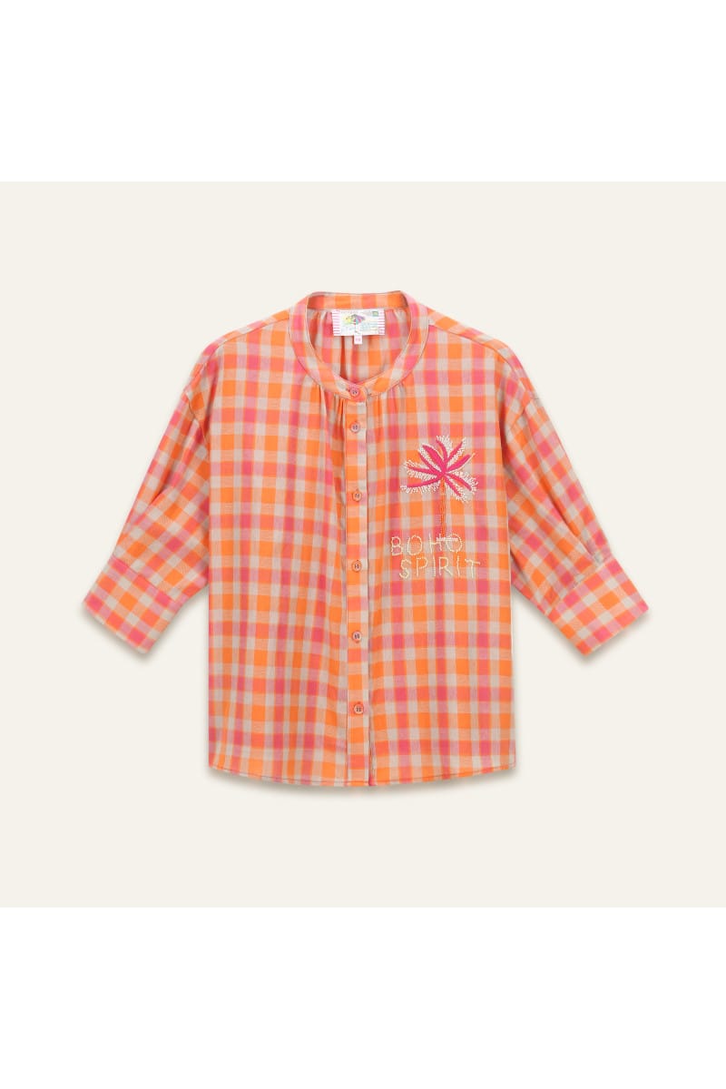 Orfeo Paris Tops Simone's Blouse in Orange Checkered