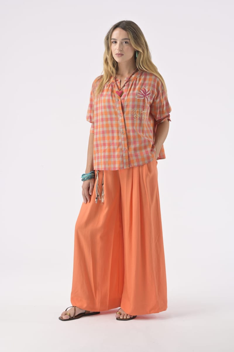 Orfeo Paris Tops Simone's Blouse in Orange Checkered