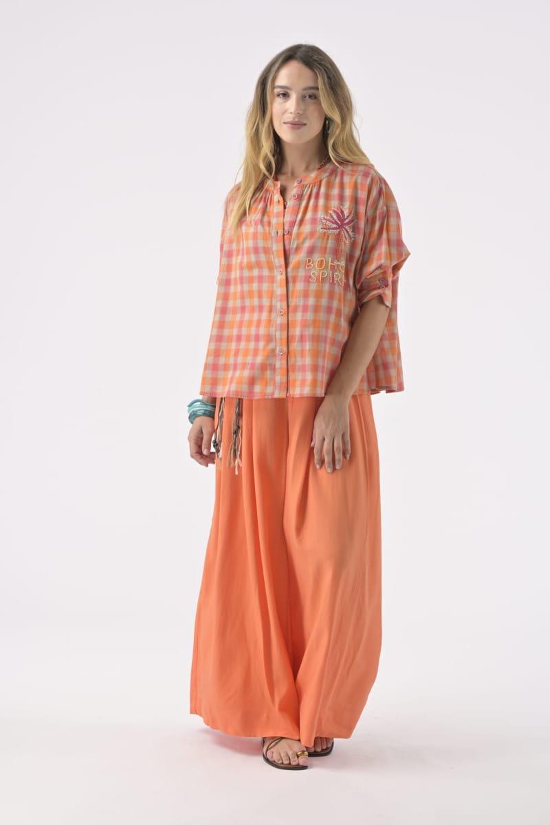 Orfeo Paris Tops Simone's Blouse in Orange Checkered