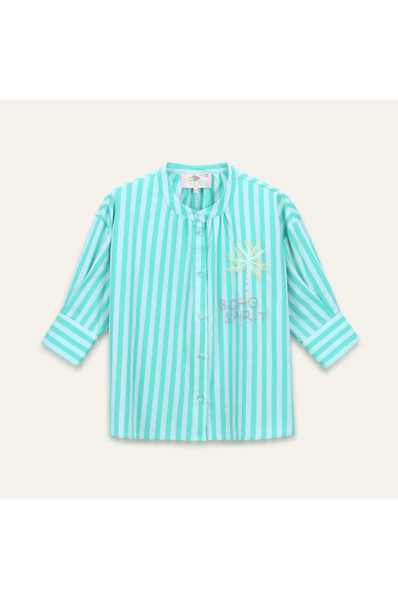Orfeo Paris Tops Simone's Blouse in Turquoise Stripe