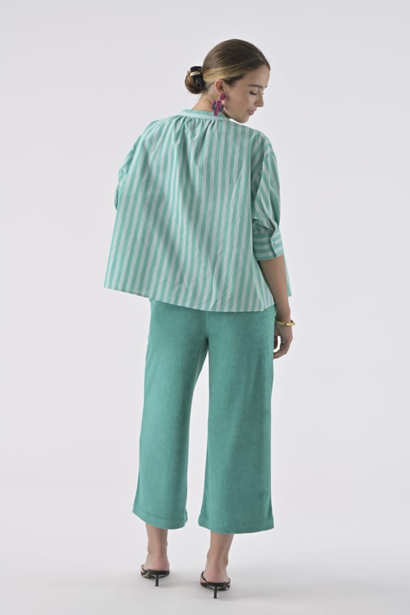 Orfeo Paris Tops Simone's Blouse in Turquoise Stripe