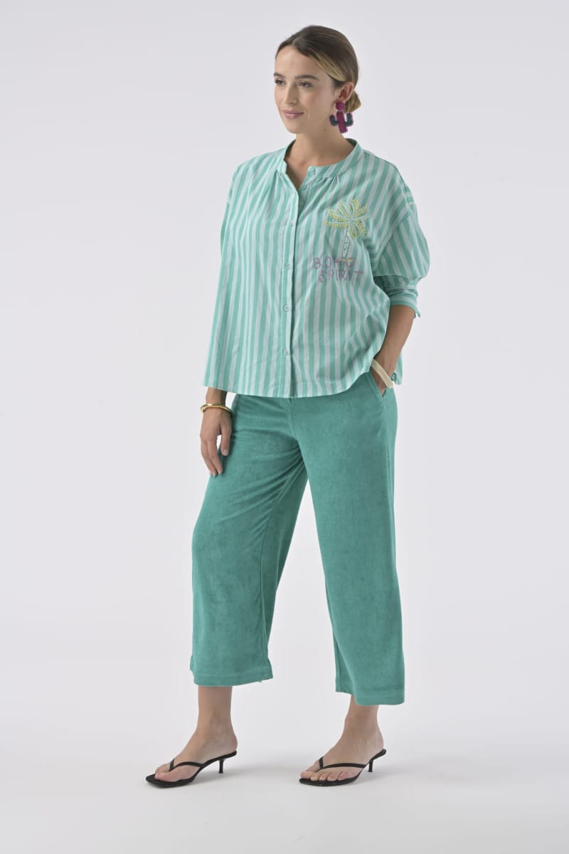 Orfeo Paris Tops Simone's Blouse in Turquoise Stripe
