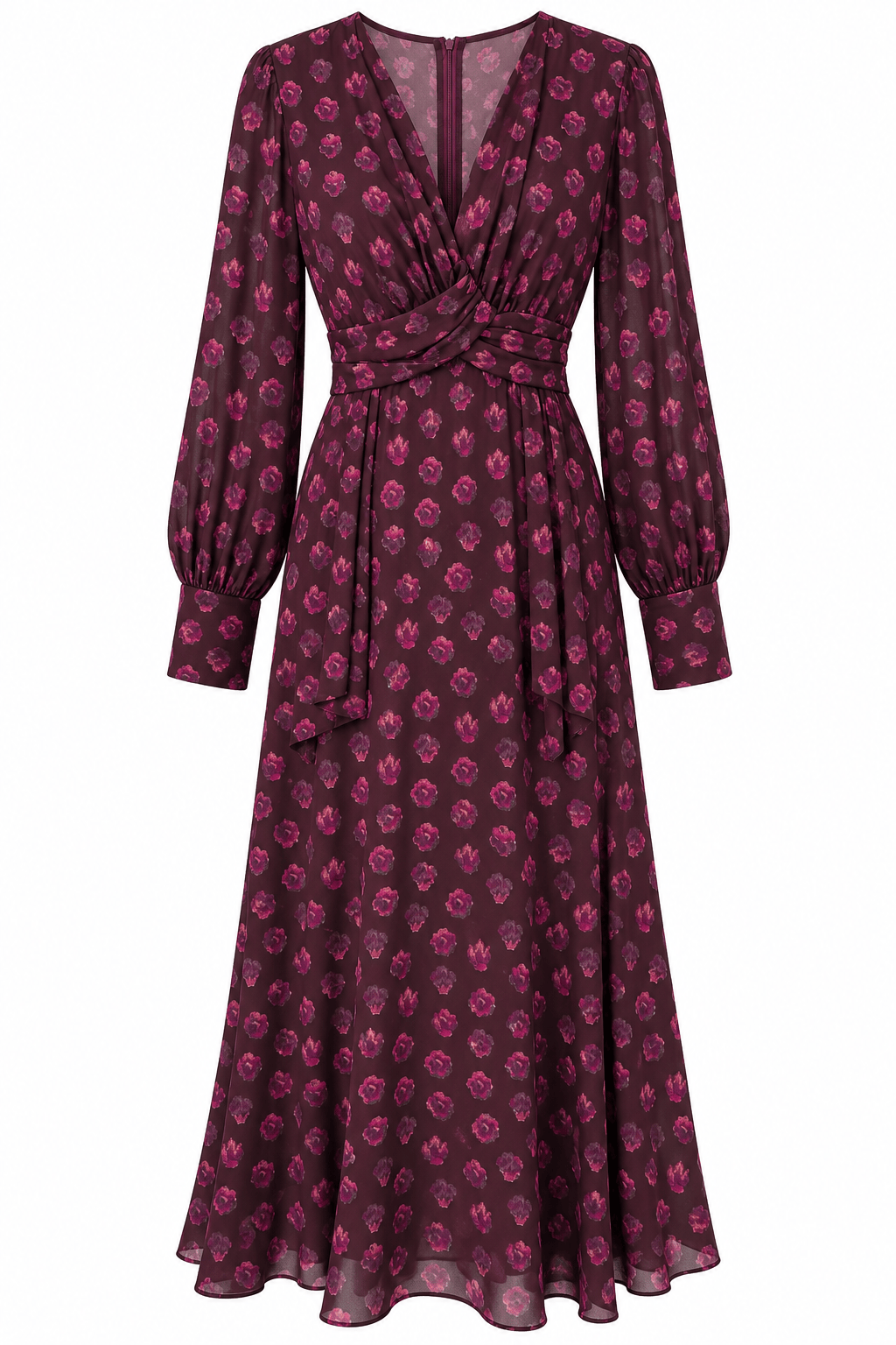 Ottod'Ame Dresses Florentine Twist Midi Dress in Aubergine Floral