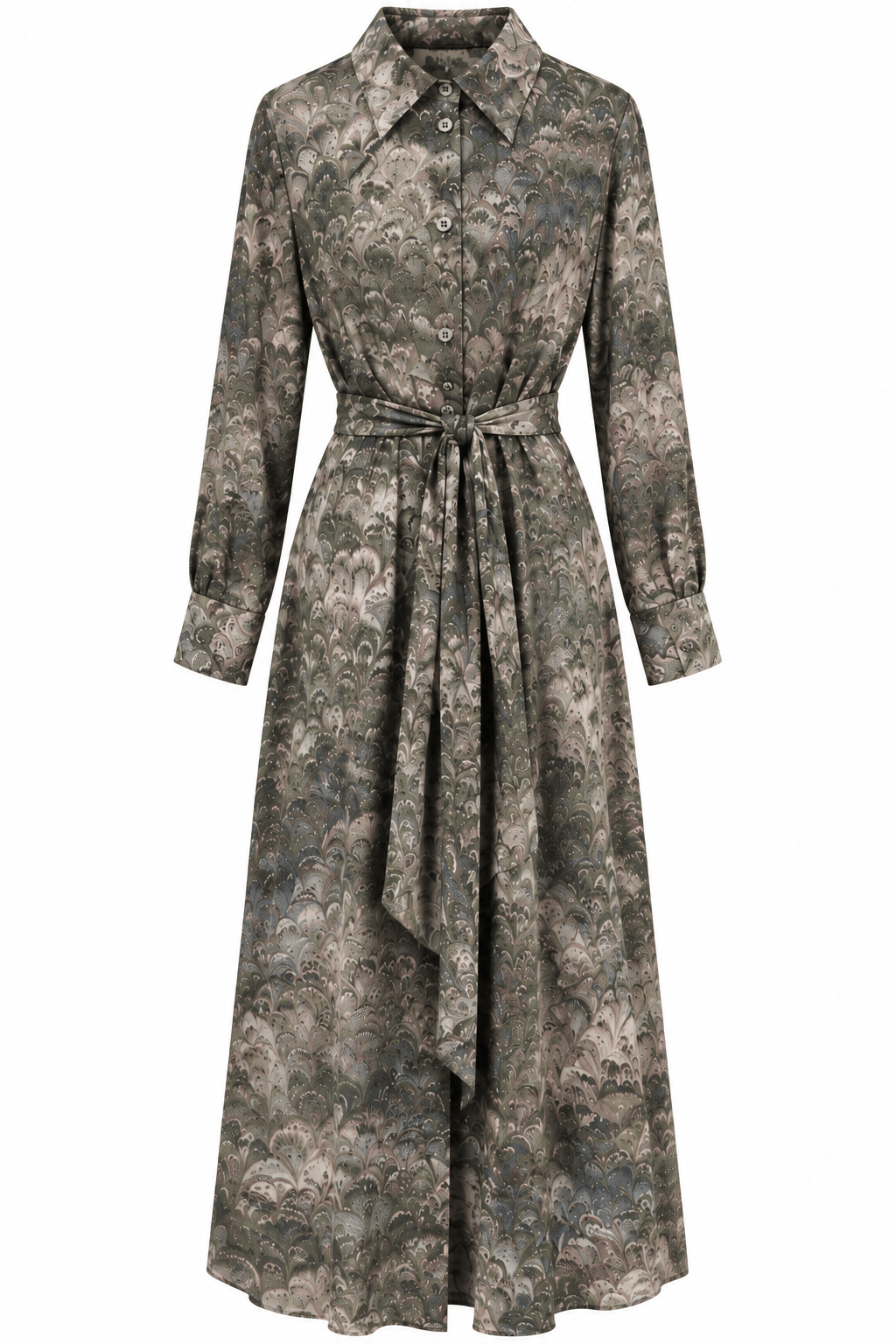 Ottod'Ame Dresses SIZE 10 Il Papiro Feather Print Shirt Dress in Grey Green