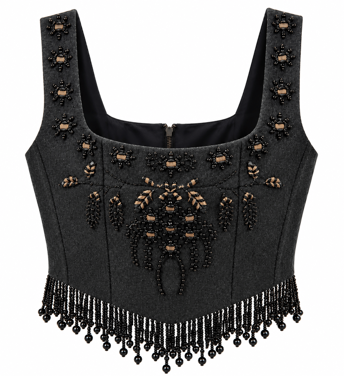 Ottod'Ame Tops Nocturne Beaded Corset Top in Black