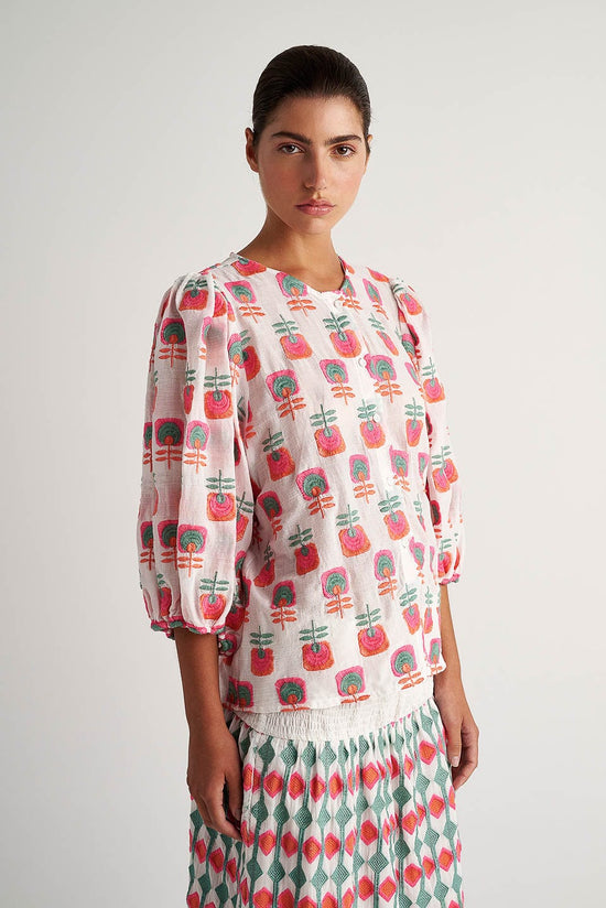 Pearl & Caviar Carnival Bloom Button-Up Top