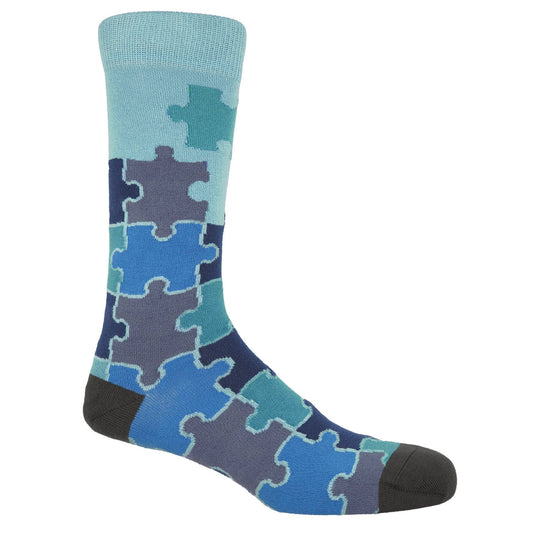 Peper Harow Mens Socks Jigsaw Men's Socks: Blue