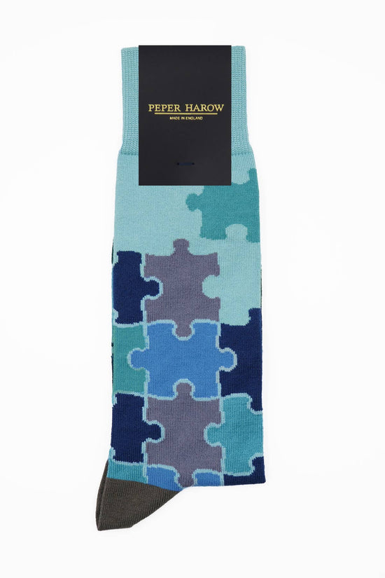 Peper Harow Mens Socks Jigsaw Men's Socks: Blue