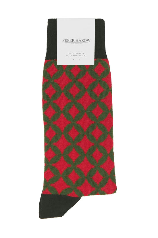 Peper Harow Mens Socks Mosaic Mens Recycled Socks - Red