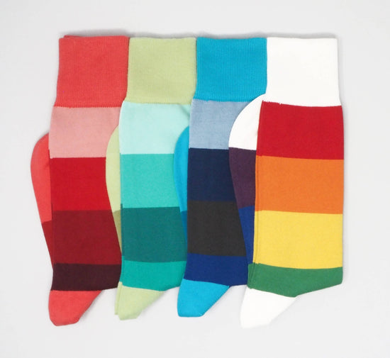 Peper Harow Socks Mens Socks Block Stripe Men's premium Socks: Rainbow