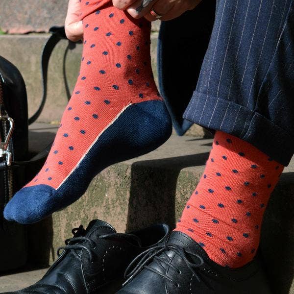 Peper Harow Socks Mens Socks Pin Polka Premium Men's Cotton Socks: Azure