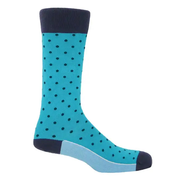 Peper Harow Socks Mens Socks Pin Polka Premium Men's Cotton Socks: Azure