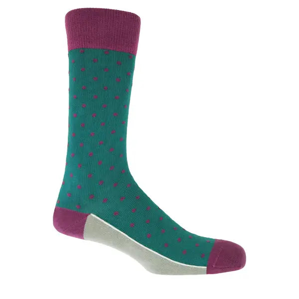 Peper Harow Socks Mens Socks Pin Polka Premium Men's Cotton Socks: Teal