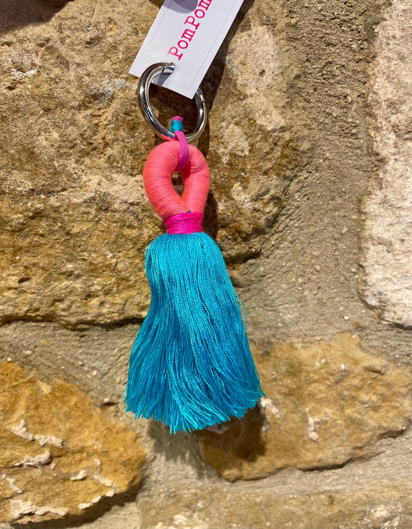 PomPom Galore Bags Baby Pink & Turquoise Tassel Bag Charm / Key Ring