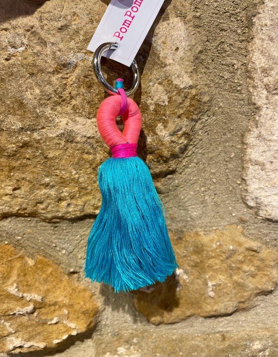 PomPom Galore Bags Baby Pink & Turquoise Tassel Bag Charm / Key Ring
