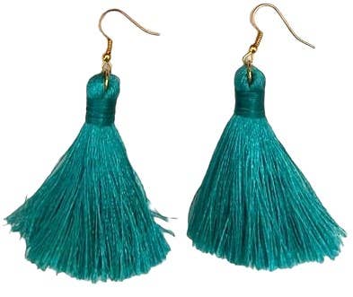 PomPom Galore Earrings Turquoise Tassel Drop Earrings