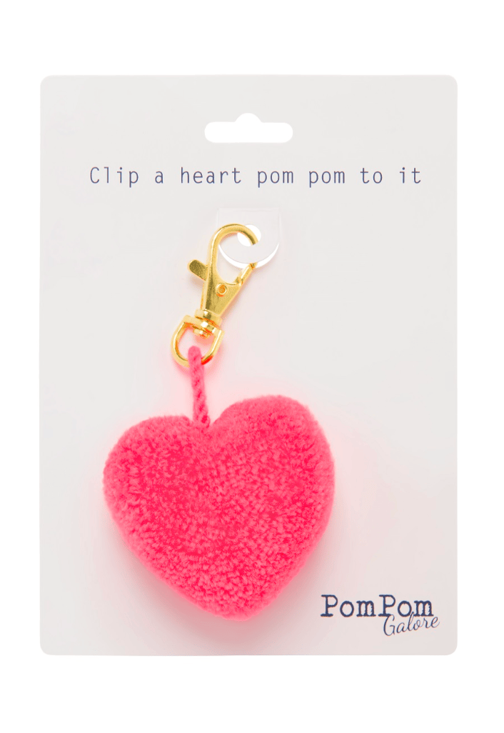 PomPom Galore Keyrings Blush Pink pom pom heart Clip