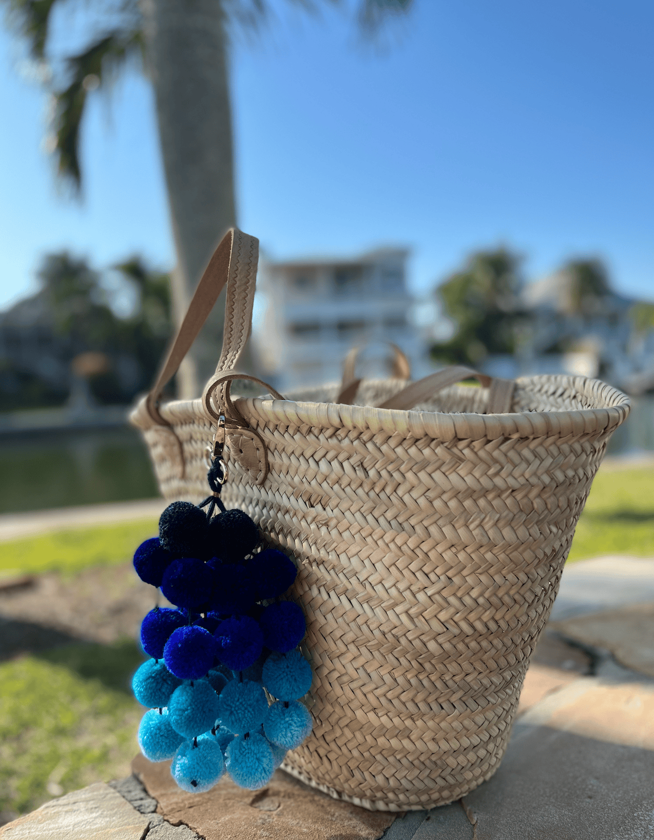 PomPom Galore Keyrings Pom Pom Bag charm Blue Ombre Large