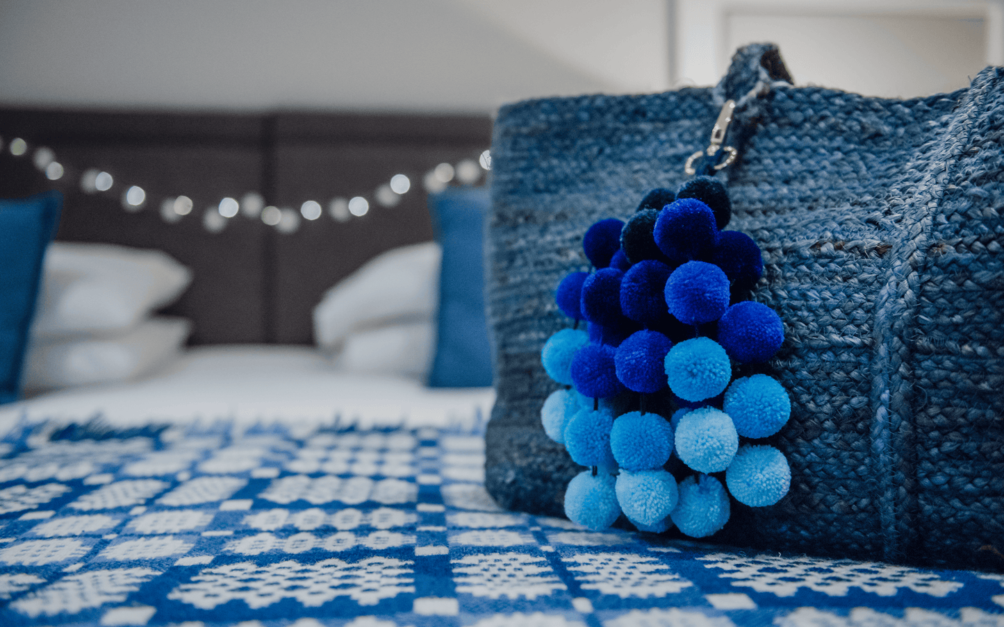 PomPom Galore Keyrings Pom Pom Bag charm Blue Ombre Large