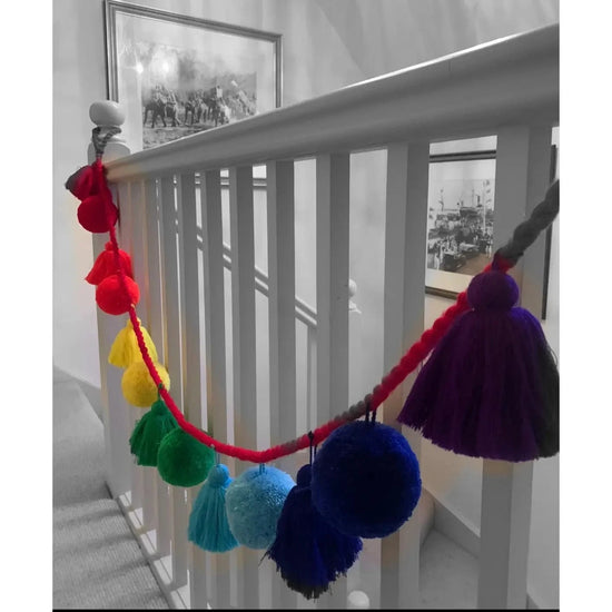 PomPom Galore Room Decor Rainbow Jumbo Pom Pom & Tassel Garland