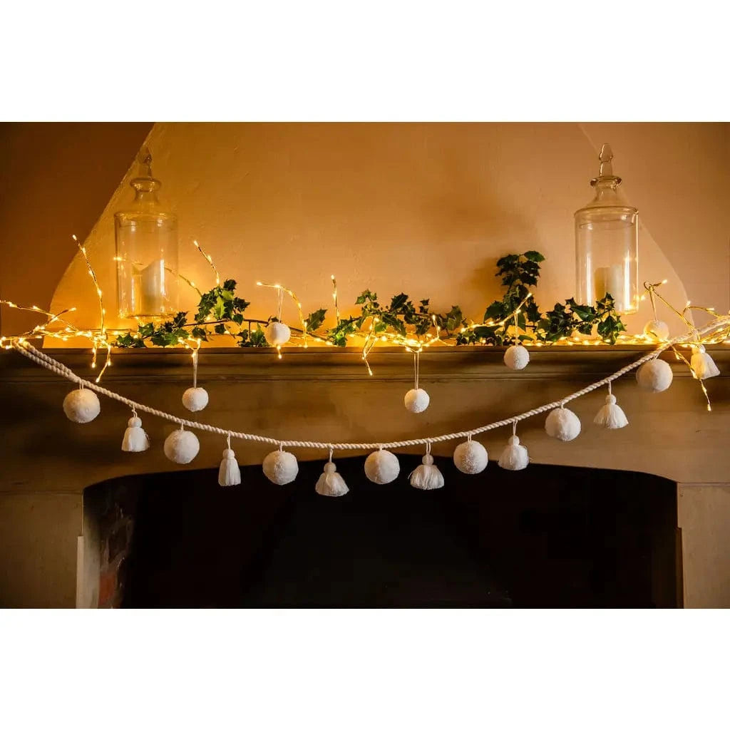 PomPom Galore Room Decor White Jumbo Pom Pom and Tassel Garland