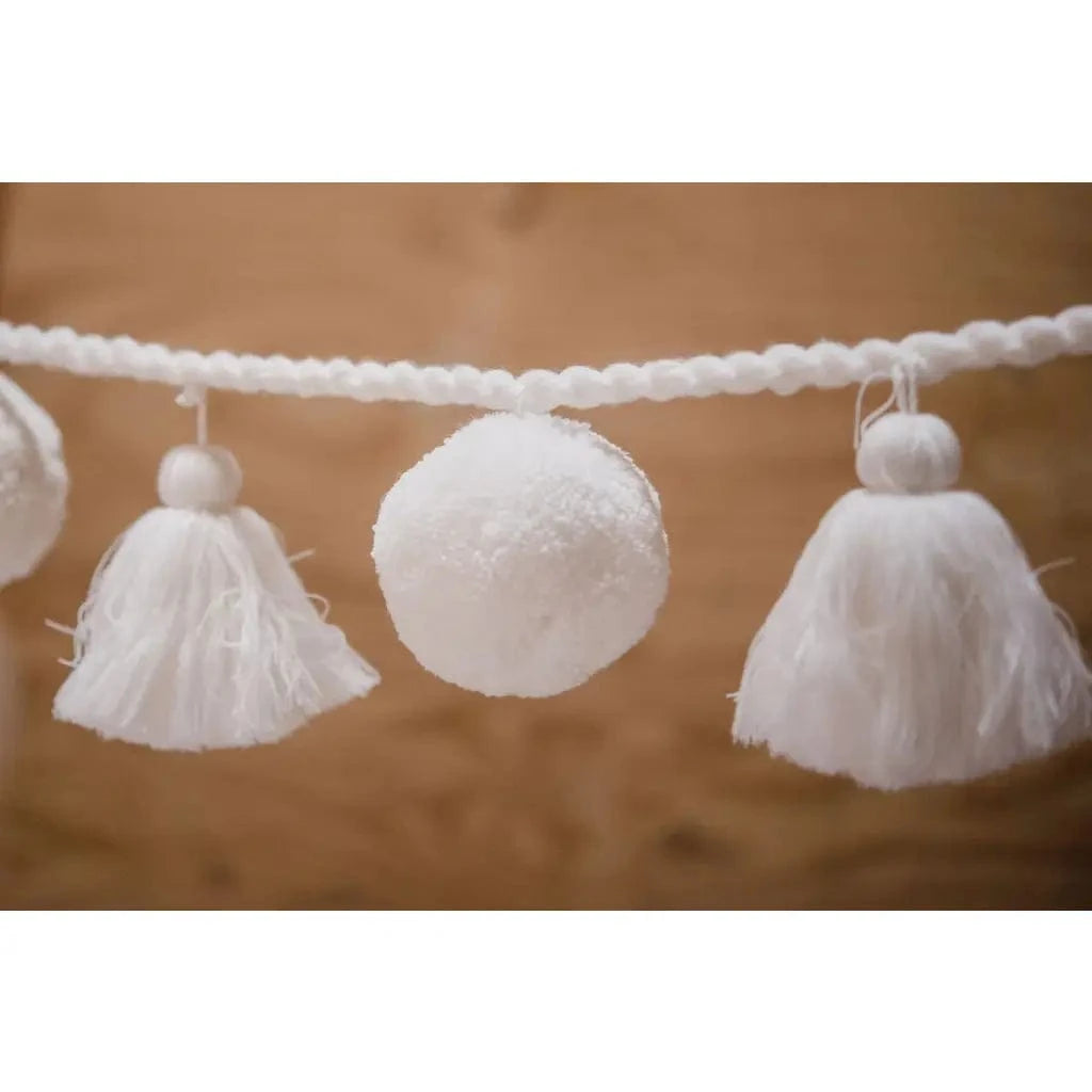 PomPom Galore Room Decor White Jumbo Pom Pom and Tassel Garland