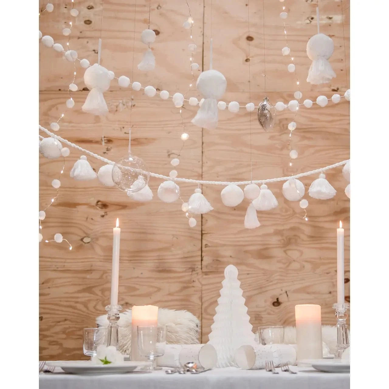 PomPom Galore Room Decor White Jumbo Pom Pom and Tassel Garland