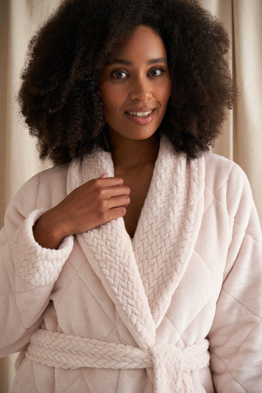 Pretty You Quilted Velour Robe in Powder Puff