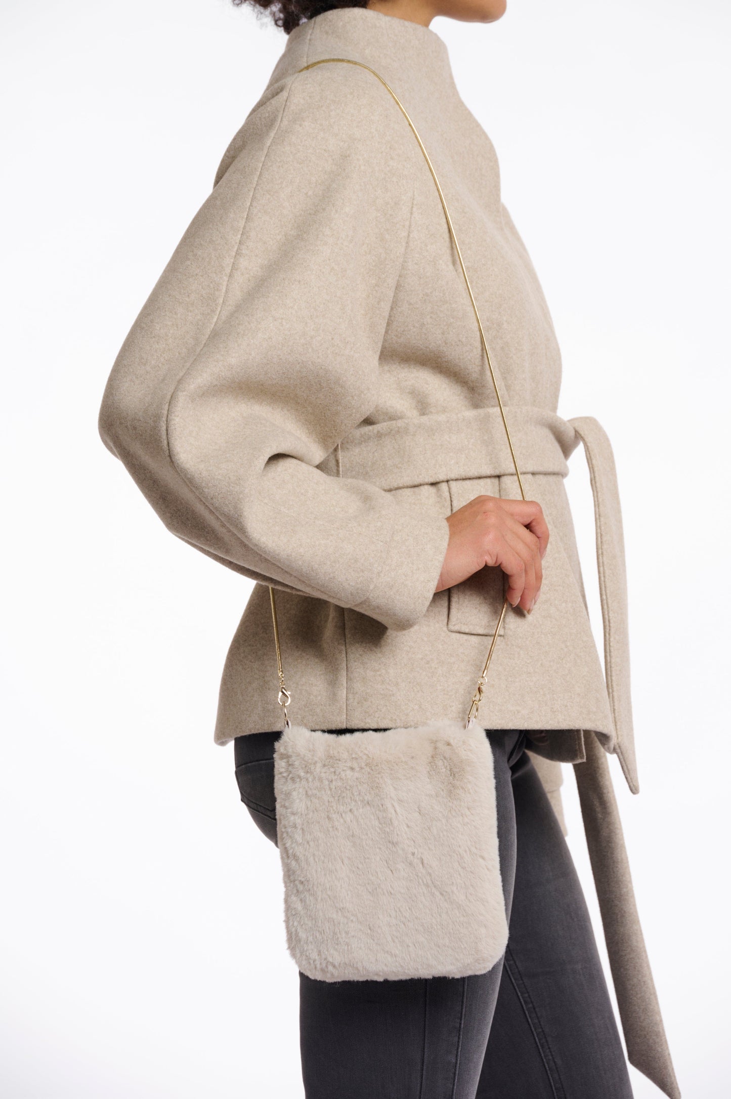 Rino & Pelle Bags Doxy Faux Fur Shoulder Bag in Birch