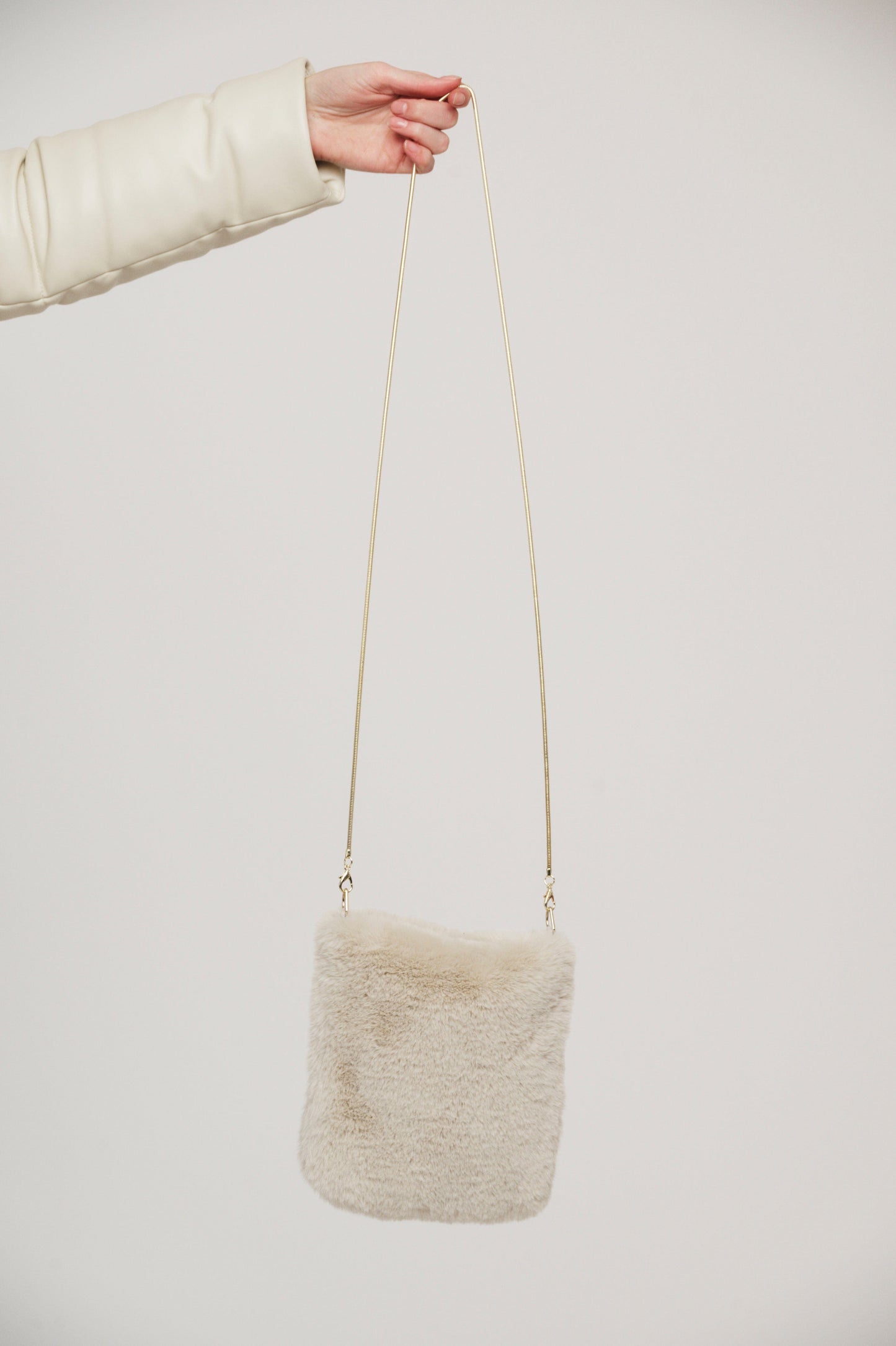 Rino & Pelle Bags Doxy Small Faux Fur Shoulder Bag in Birch