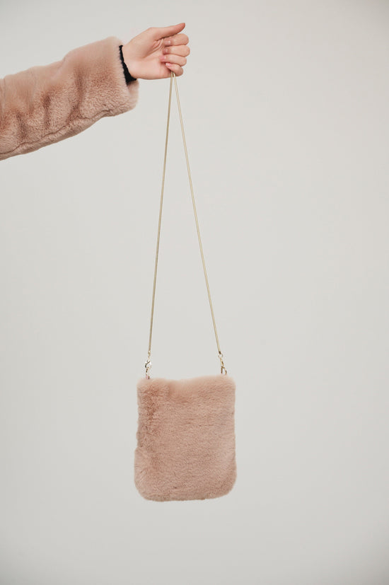 Rino & Pelle Bags Doxy Small Faux Fur Shoulder Bag in Powder