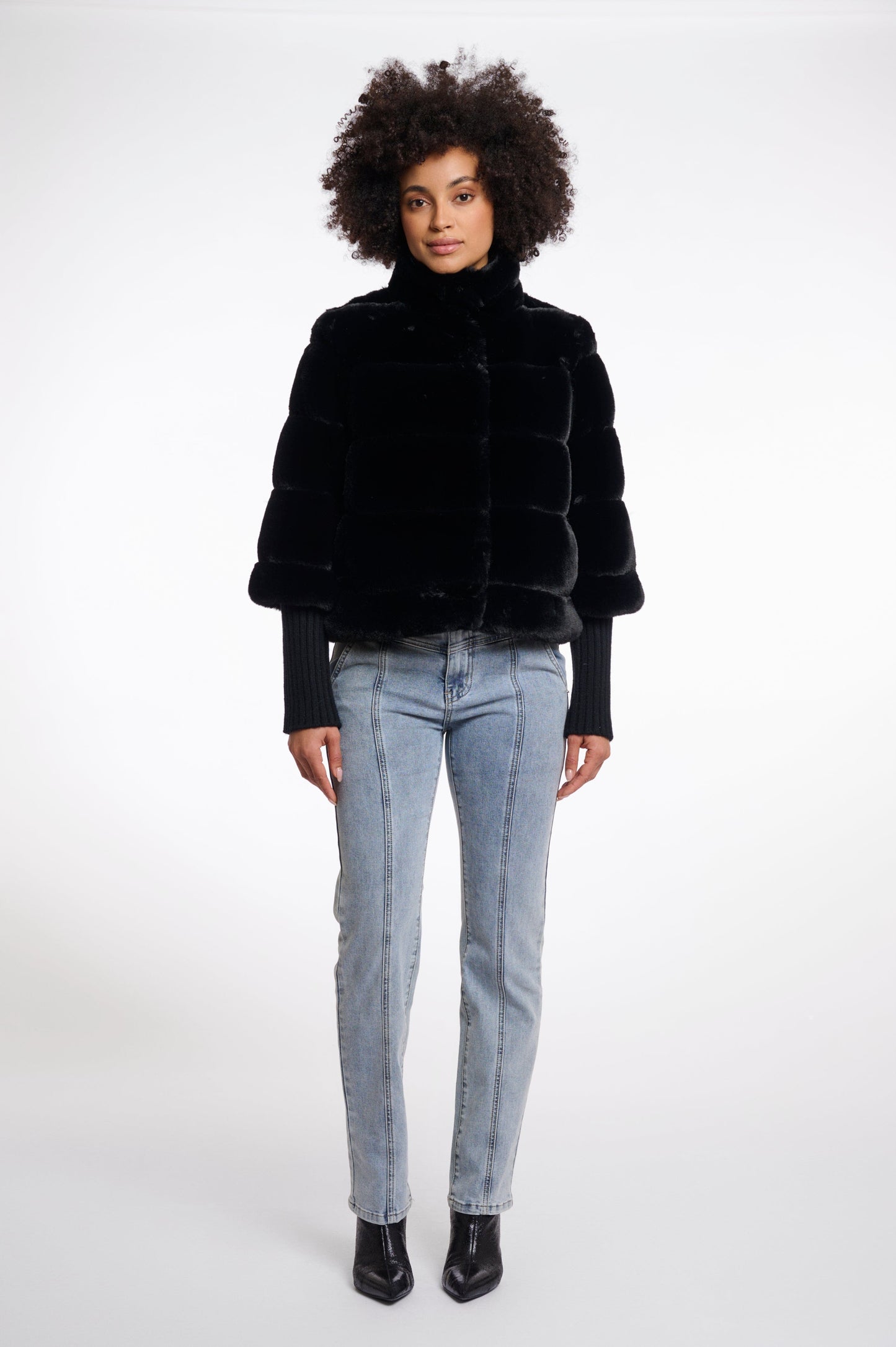 Rino & Pelle Coats Feline Faux Fur Jacket with Knitted Sleeves