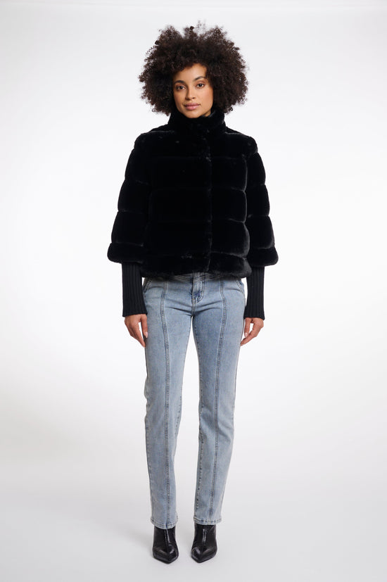 Rino & Pelle Coats Feline Faux Fur Jacket with Knitted Sleeves