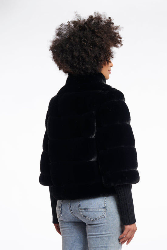 Rino & Pelle Coats Feline Faux Fur Jacket with Knitted Sleeves
