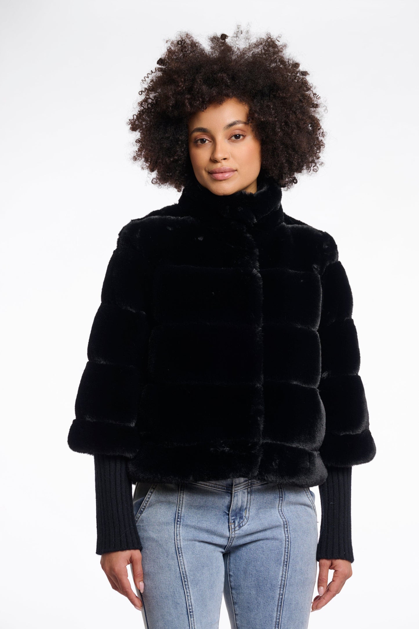 Rino & Pelle Coats Feline Faux Fur Jacket with Knitted Sleeves