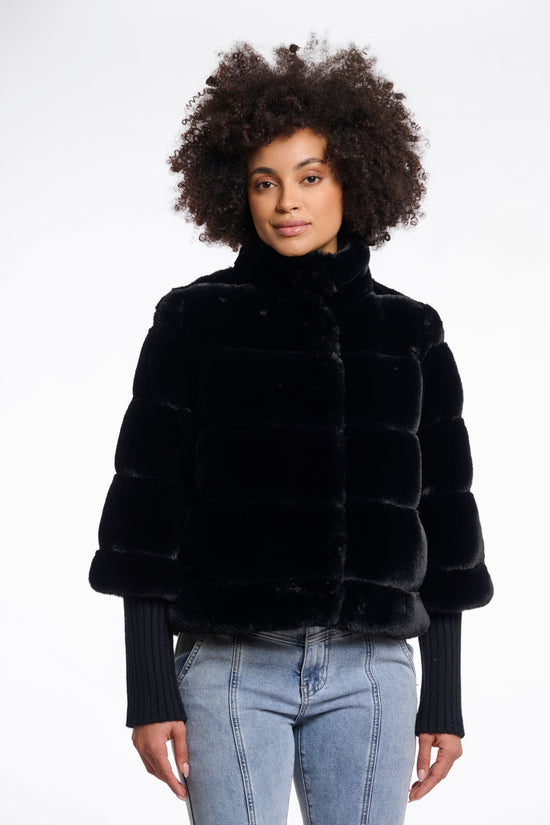 Rino & Pelle Coats Feline Faux Fur Jacket with Knitted Sleeves