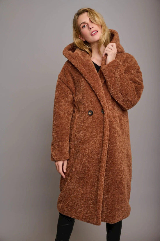 Rino & Pelle Coats Jen Long Hooded Double Breasted Coat Caramel