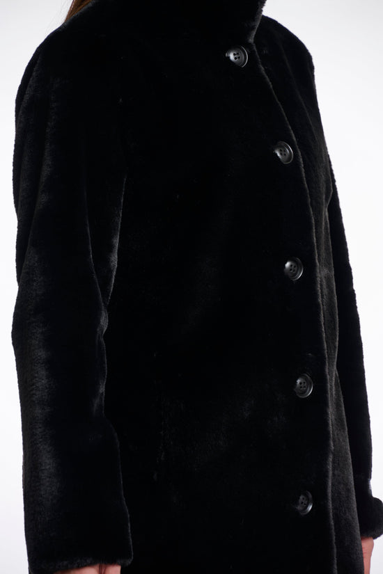 Rino & Pelle Coats Nonna Single Breasted Fax Fur Coat in Black