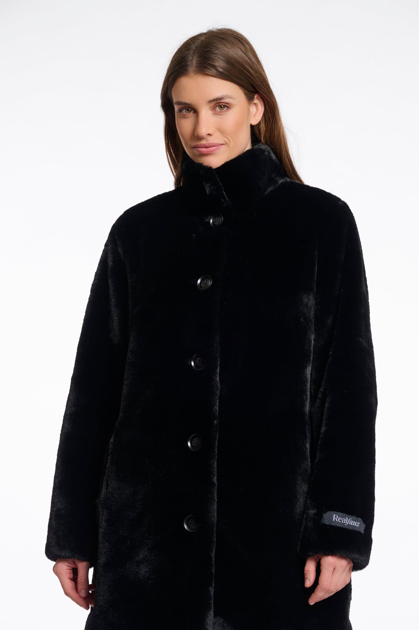 Rino & Pelle Coats Nonna Single Breasted Fax Fur Coat in Black