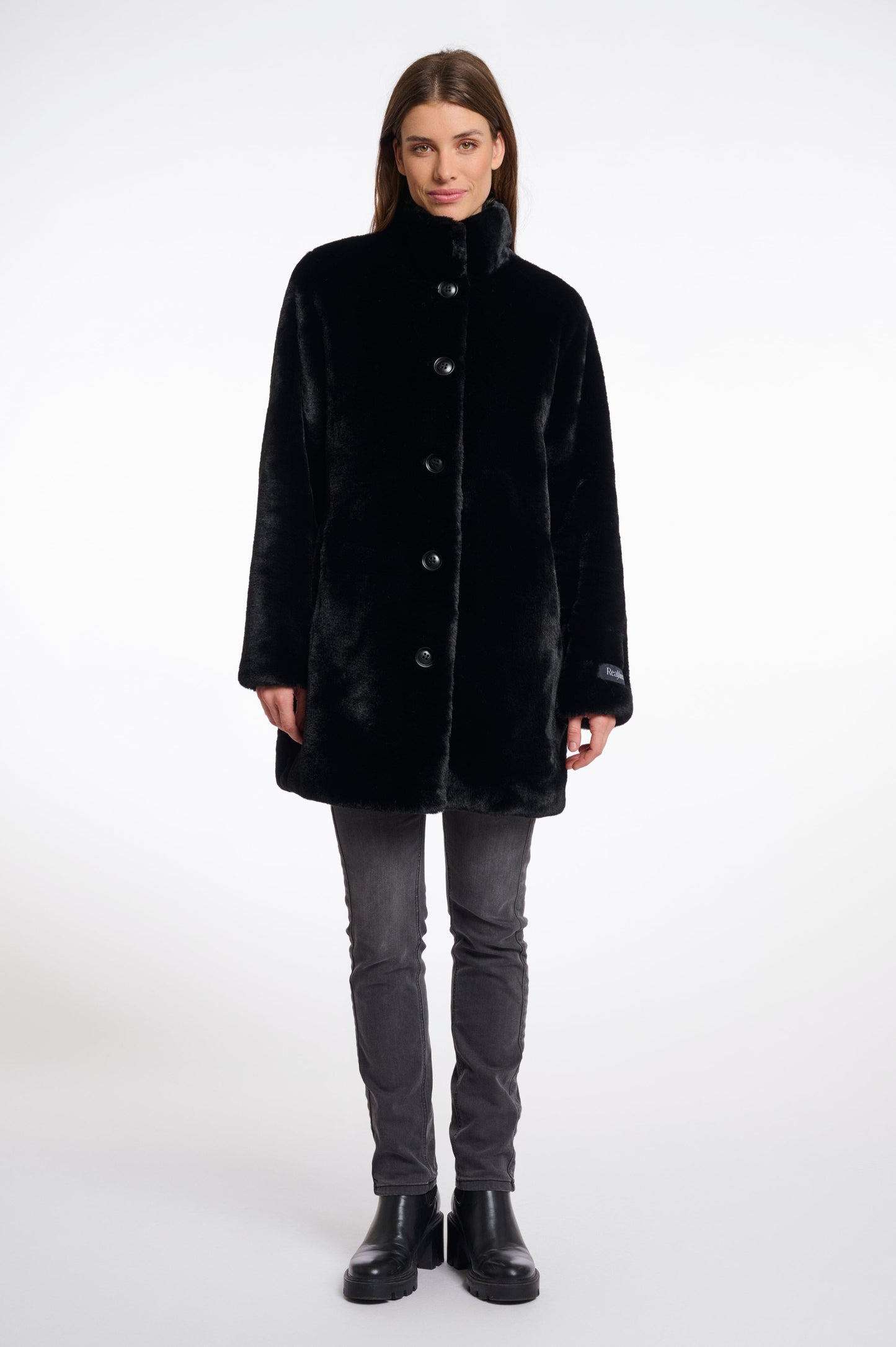 Rino & Pelle Coats Nonna Single Breasted Fax Fur Coat in Black