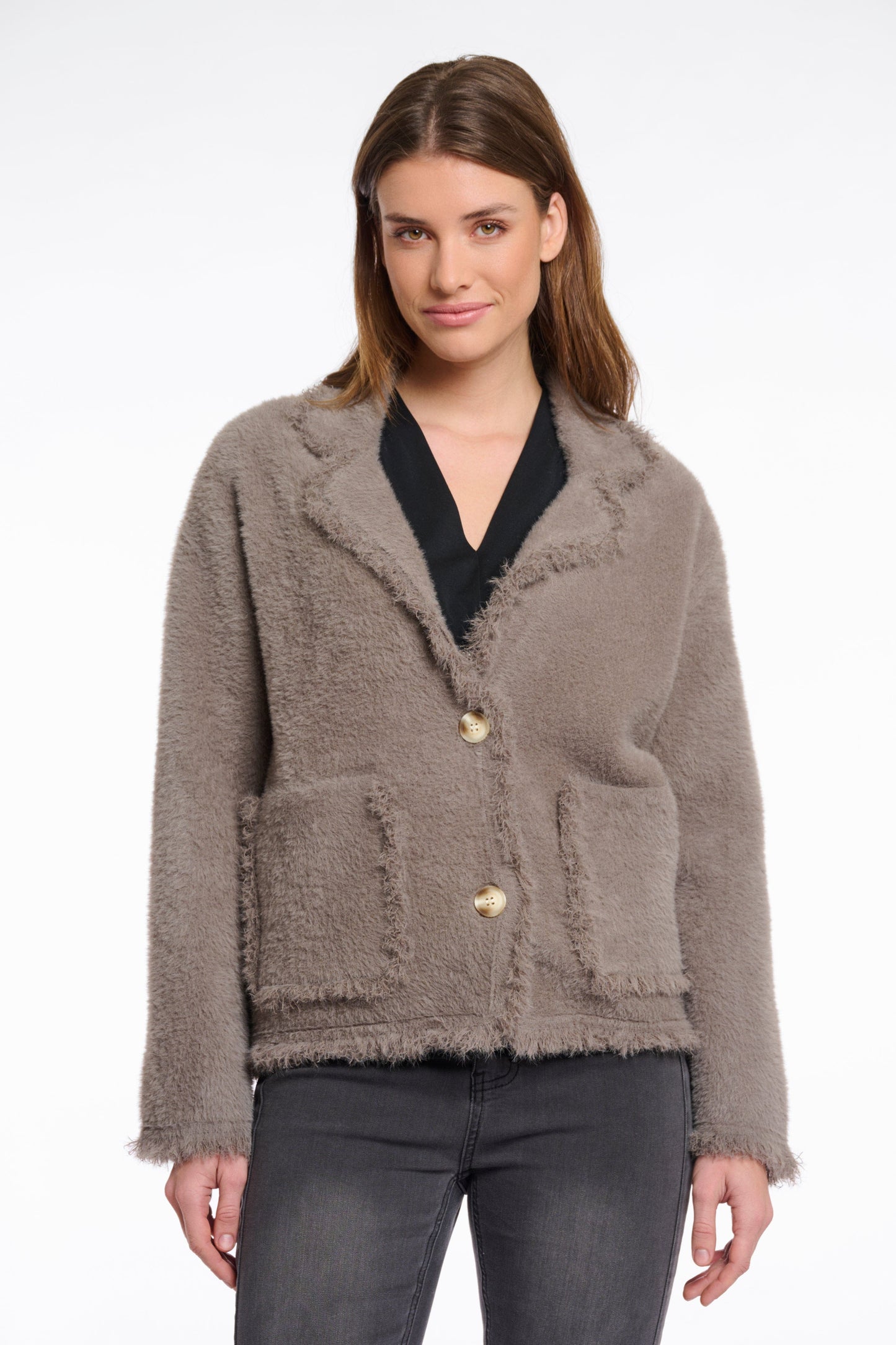 Rino & Pelle JACKET Sena Cardigan with Fringe in Taupe