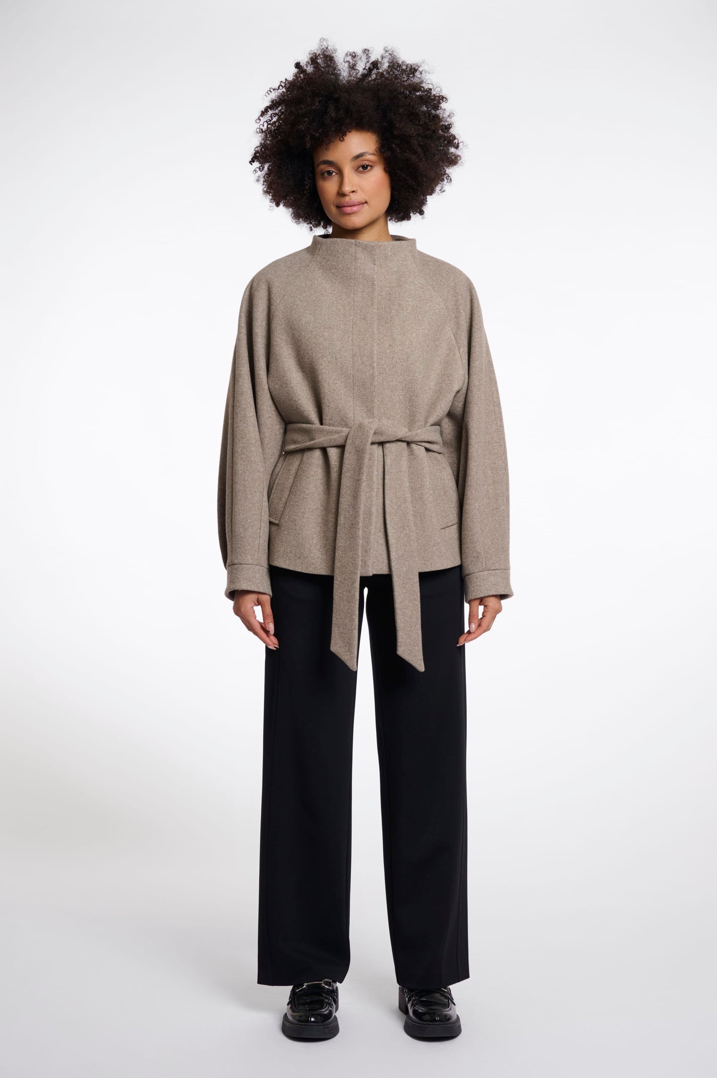 Rino & Pelle Jackets Cornelia Short Coat with Collar in Toffee Melange