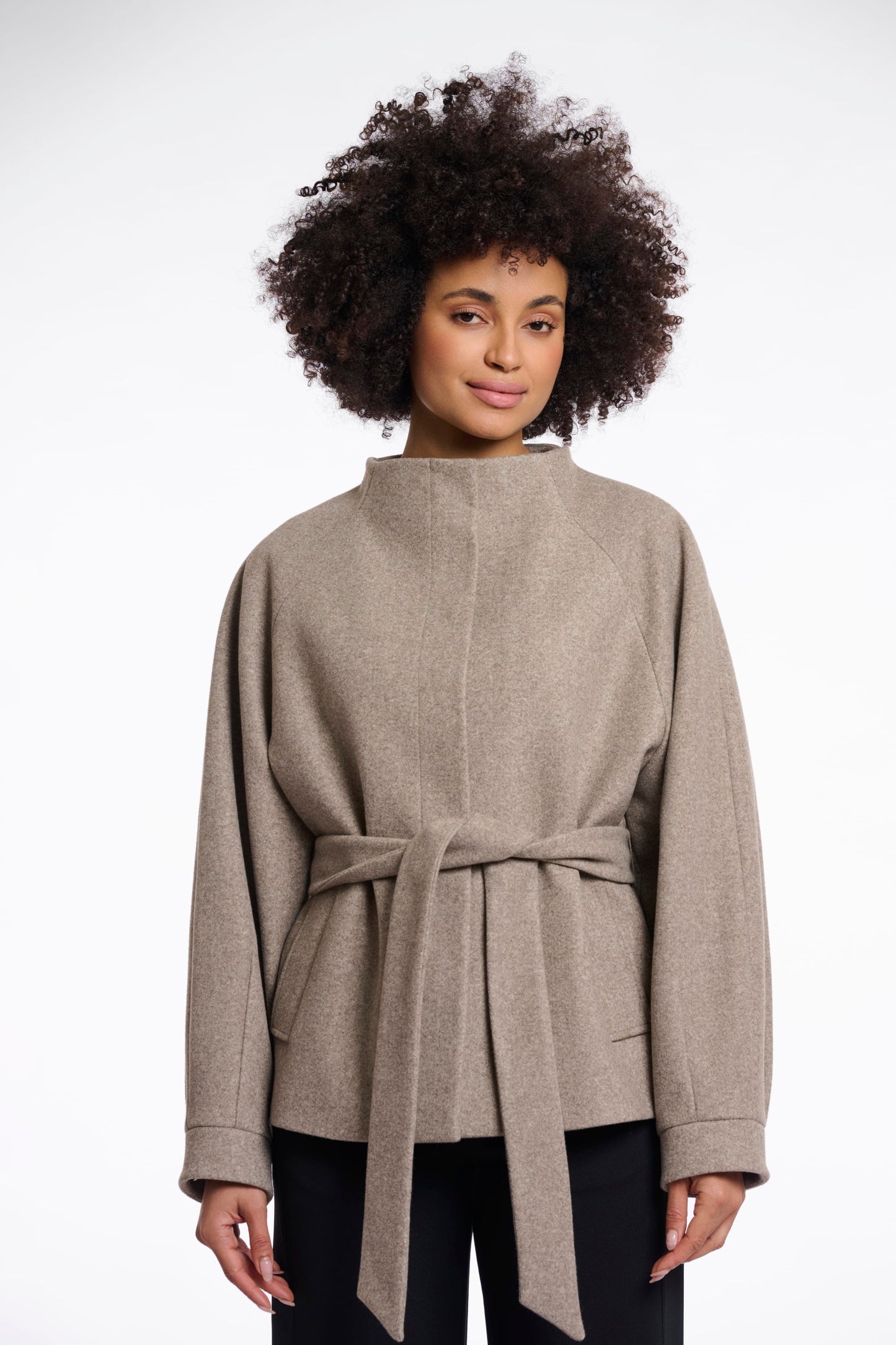 Rino & Pelle Jackets Cornelia Short Coat with Collar in Toffee Melange