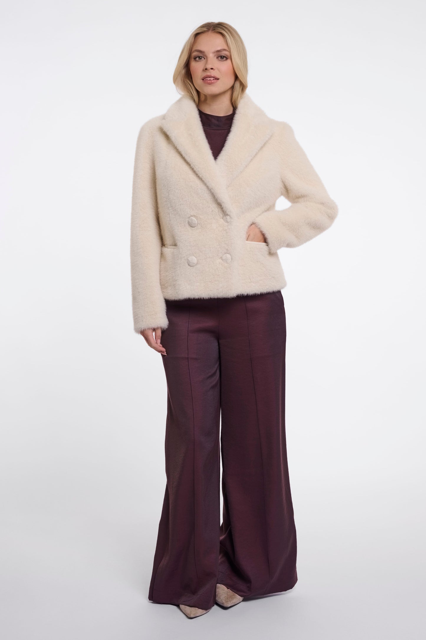 Rino & Pelle Jackets Mayli Short Double-Breasted Jacket in Birch